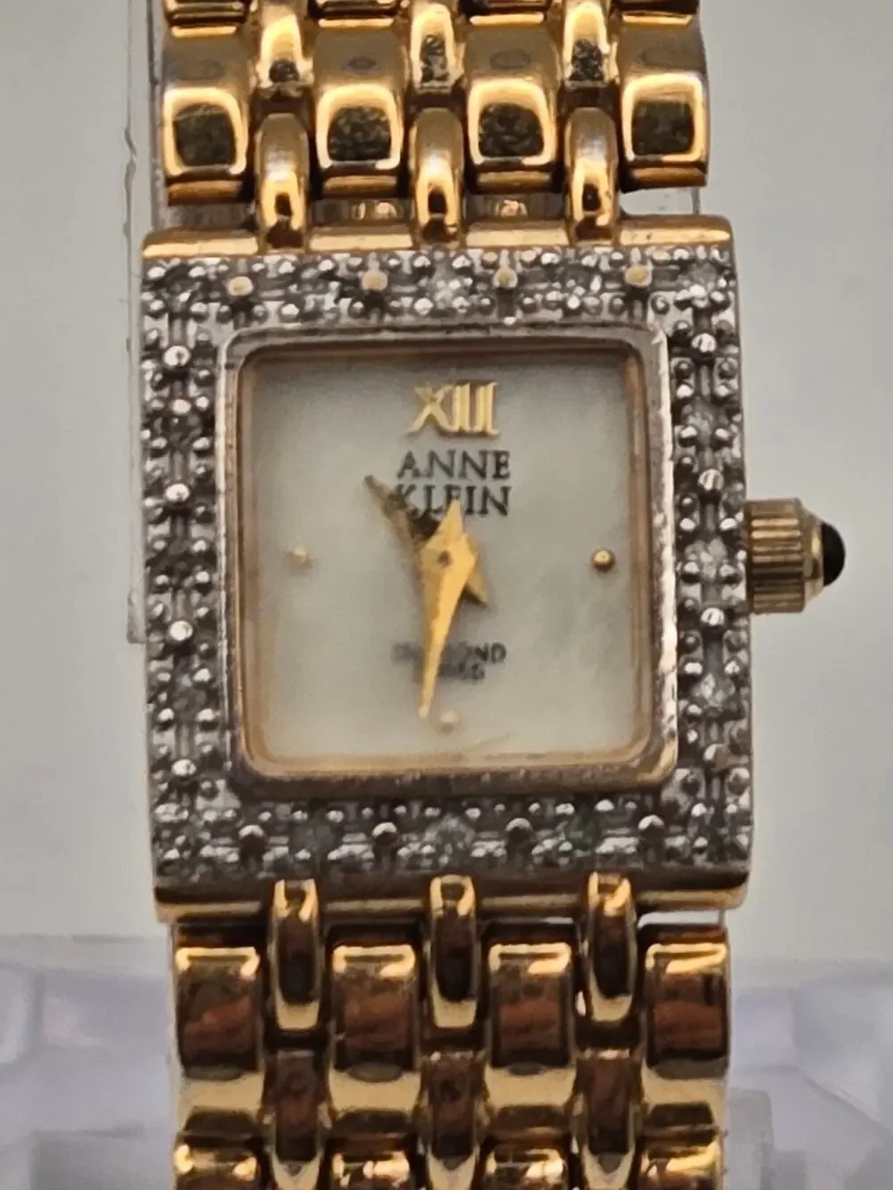 Anne Klein AK/2228 Square Gold Pave Crystal Watch